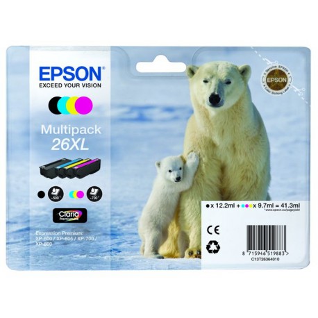 Črnilo Epson C13T26364010, komplet 26XL Č,C,M,Y