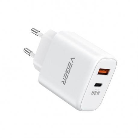 Polnilec Veger 65W1A1C 65W QC PD, USB-A,USB-C, bel