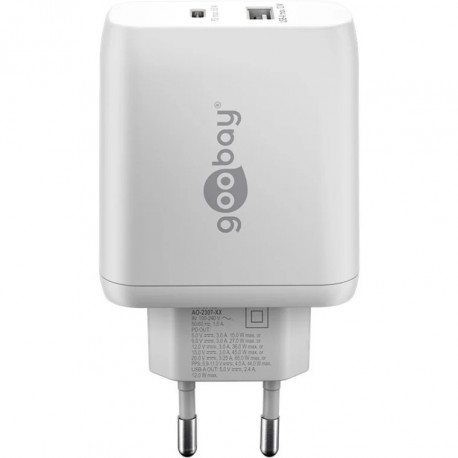 Polnilec Goobay 65W GaN Multiport 1x USB-C PD, 1x USB-A, bel