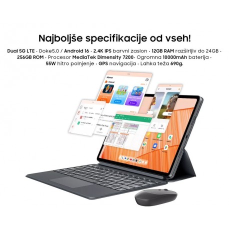 Tablični računalnik Blackview MEGA 12, 5G, 12GB, 256GB, siv