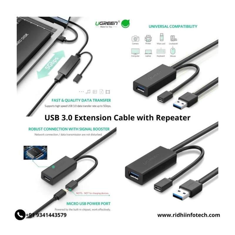 Ugreen USB podaljšek z možnostjo napajanja, 5M, 20826