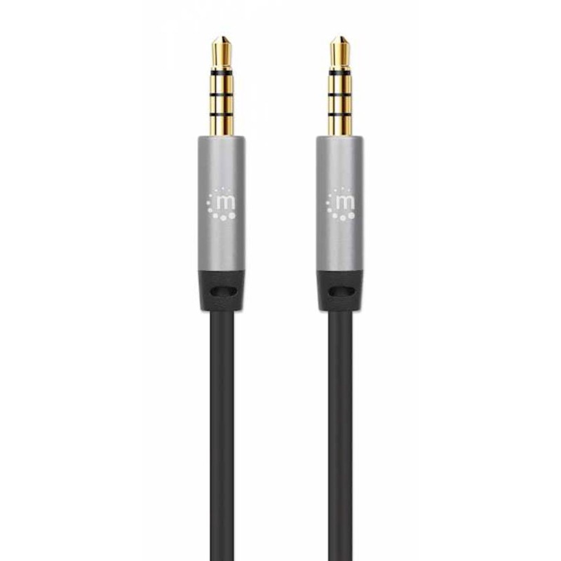 Kabel 3,5 mm Stereo moški/moški MANHATTAN, 1 m, črno/srebrna