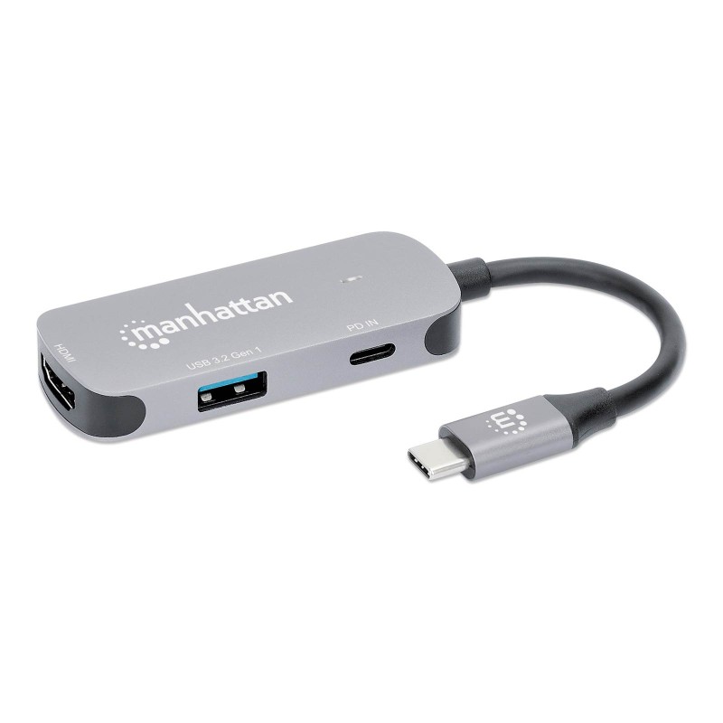 USB Hub MANHATTAN 3-v-1 USB-C v HDMI, siv