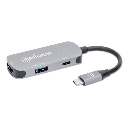 USB Hub MANHATTAN 3-v-1 USB-C v HDMI, siv