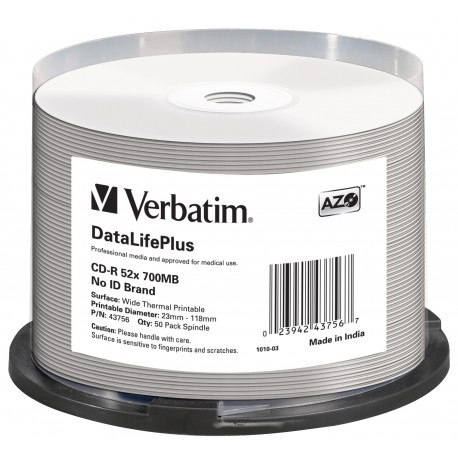 Mediji CD-R 700MB 52x Verbatim THERMAL print. Spindle-50 No ID (43756)