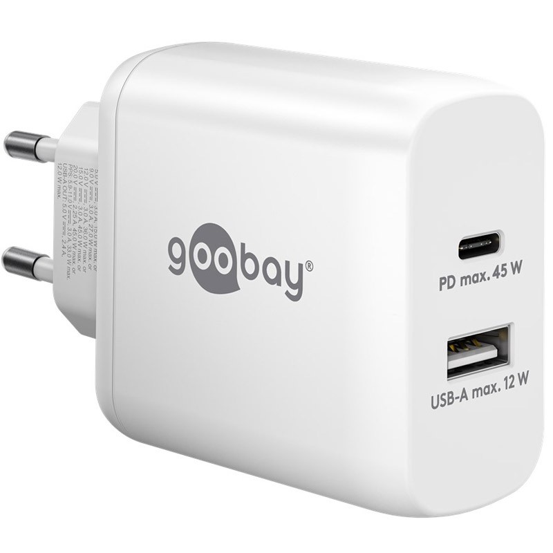 Polnilec Goobay USB-C PD GaN Dual Fast 45W, bel