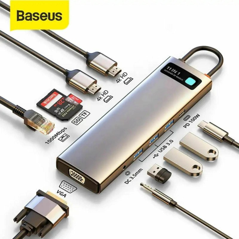 Priklopna postaja Baseus CAHUB-CT0G, 11v1, USB-C, siva