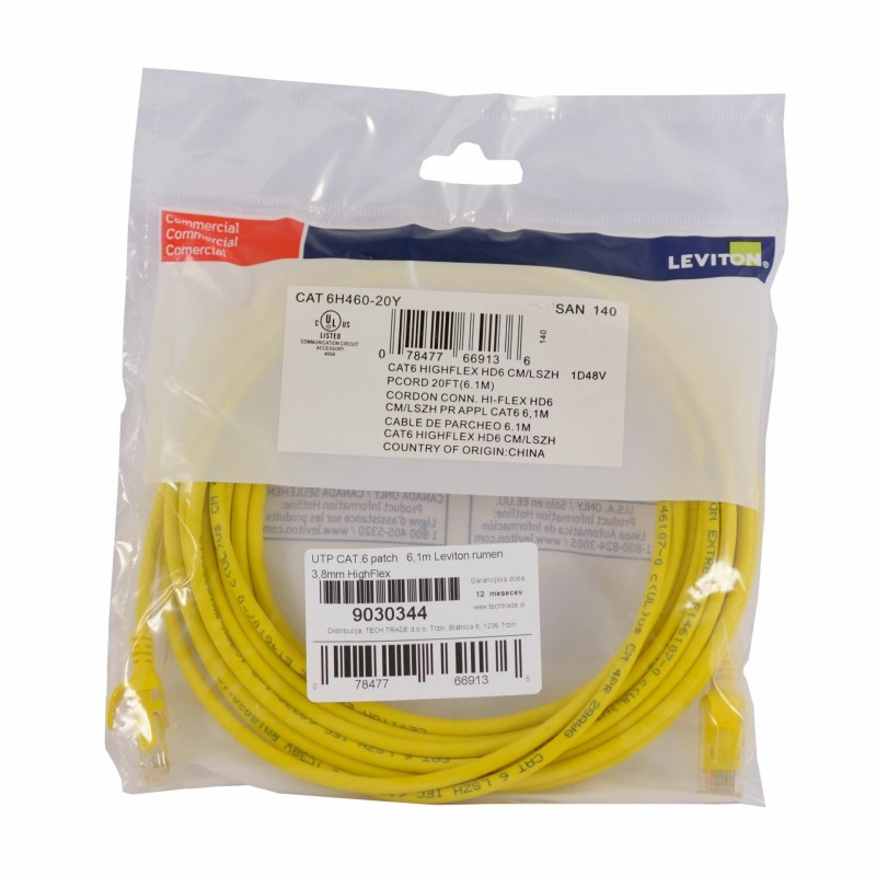 UTP CAT.6 patch 6,1m Leviton rumen 3,8mm HighFlex