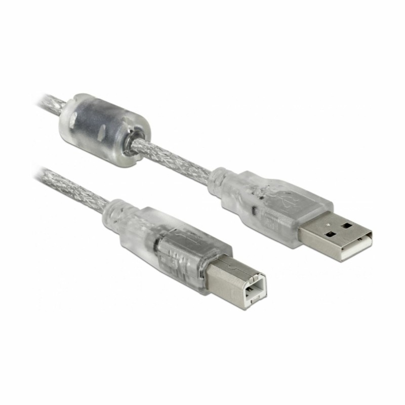 Kabel USB A-B 5m Delock dvojno oklopljen transparent s ferito