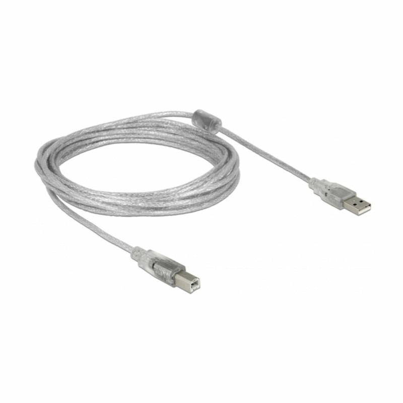 Kabel USB A-B 5m Delock dvojno oklopljen transparent s ferito