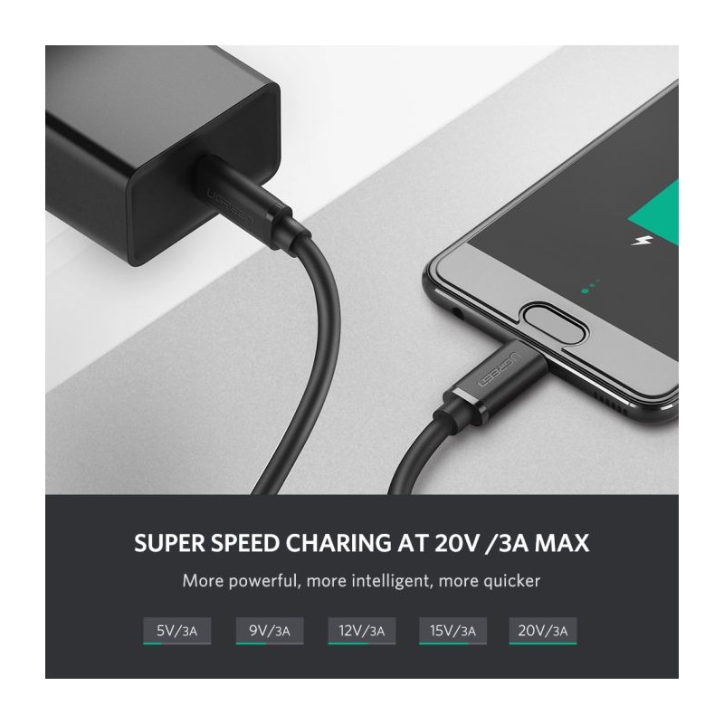Kabel UGREEN USB 2.0 USB-C na USB-C 1m (črn)