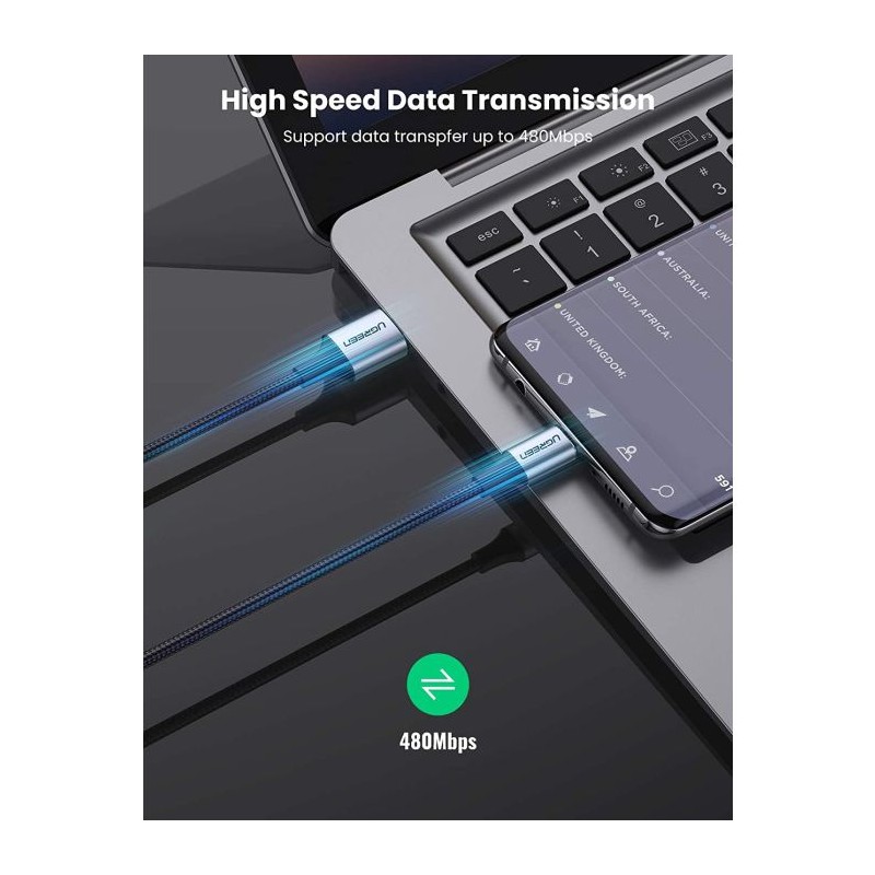 Kabel USB 2.0 A na USB-C Ugreen 2m (črn)