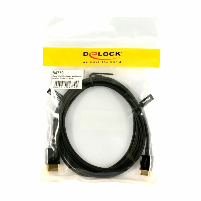 HDMI-HDMI Mini kabel z mrežno pove.  3m Delock črn 3D 4K slim aktivni 8530139