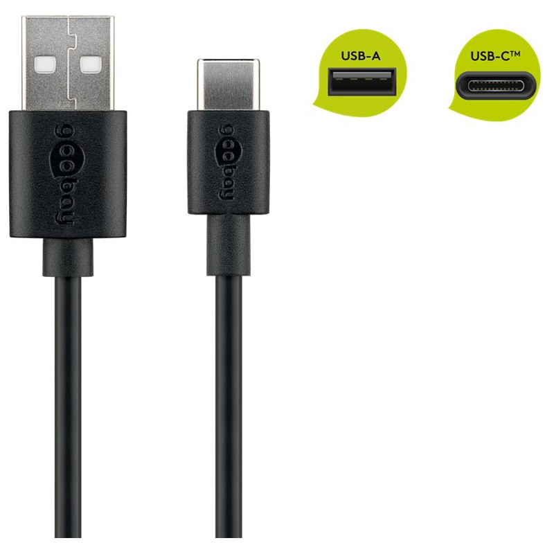 Kabel USB-A 2.0 na USB-C, polnjenje in sinhronizacija, 0.1m, Goobay, črn