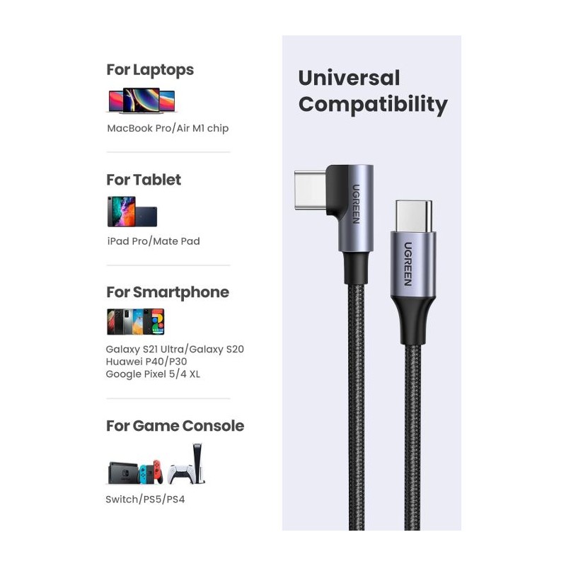 Kabel Ugreen USB-C na kotni USB-C, 60W 2M