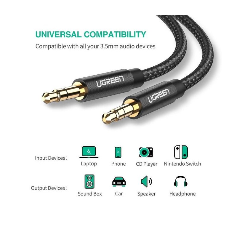 Kabel Ugreen 3.5mm avdio, 1m črn, 50361