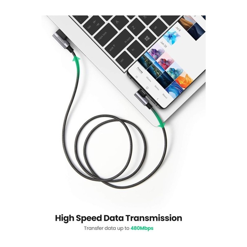 Kabel Ugreen USB v USB-C 90-stopinjski za hitro polnjenje, 2m, 20857