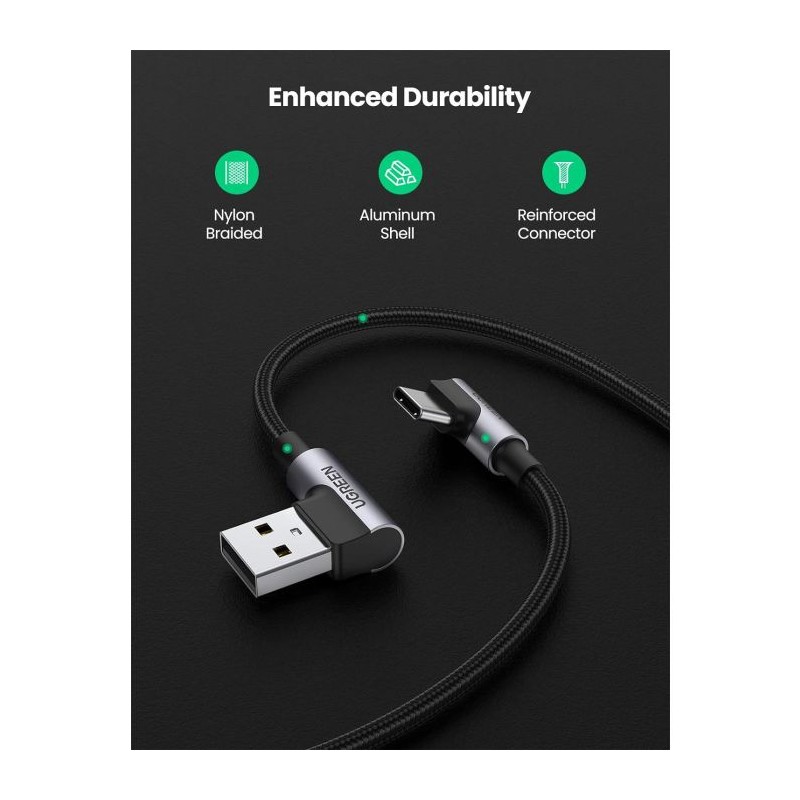 Kabel Ugreen USB v USB-C 90-stopinjski za hitro polnjenje, 2m, 20857