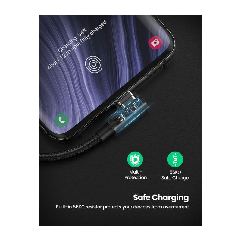 Kabel Ugreen USB v USB-C 90-stopinjski za hitro polnjenje, 2m, 20857