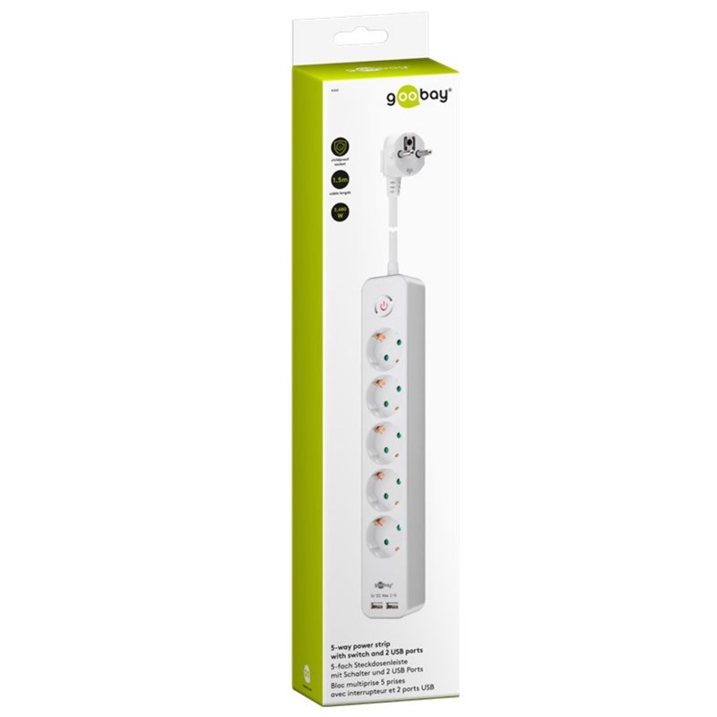Razdelilec GOOBAY s 5 vtičnicami Schuko, 2x USB2.0, 1,5m