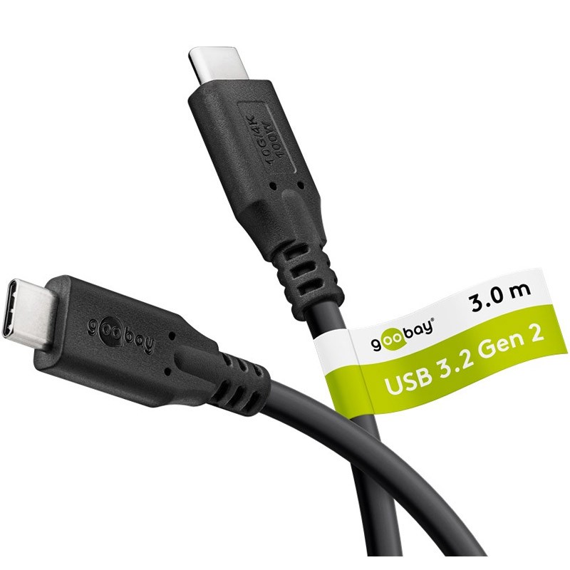 Napajalni podatkovni kabel​ GOOBAY USB-C na USB-C, 3m, črn