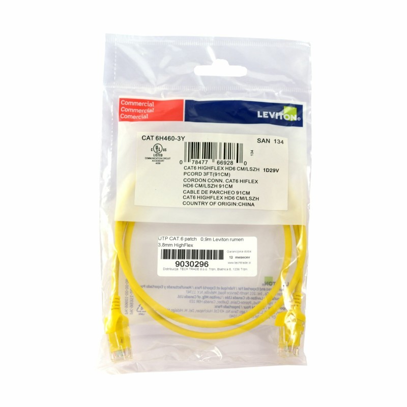 Mrežni kabel Leviton patch UTP CAT.6 0,9m rumen, 9030296