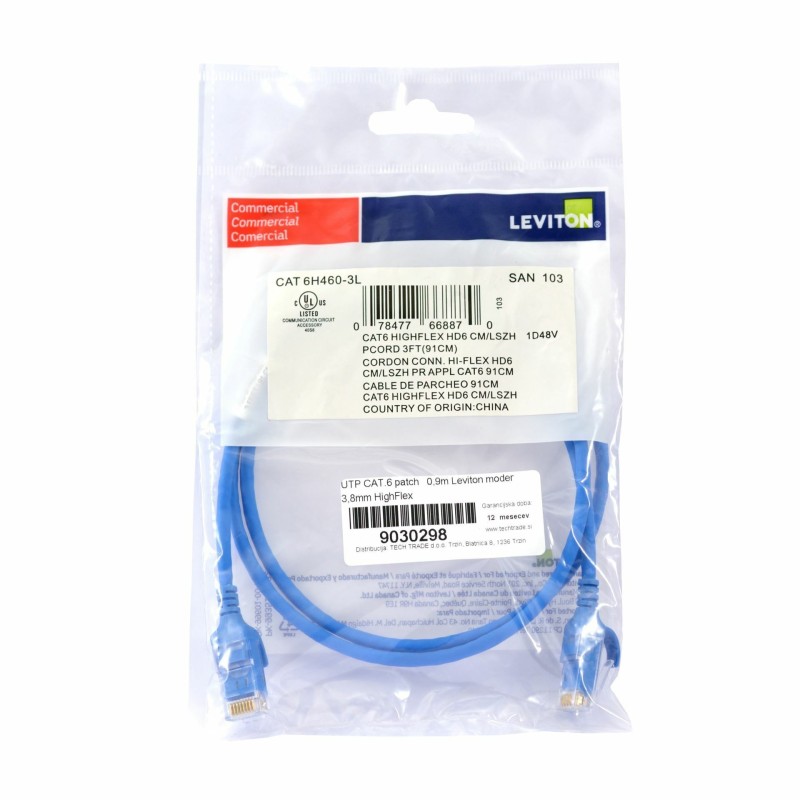 Mrežni kabel Leviton UTP CAT.6, 0,9m, moder