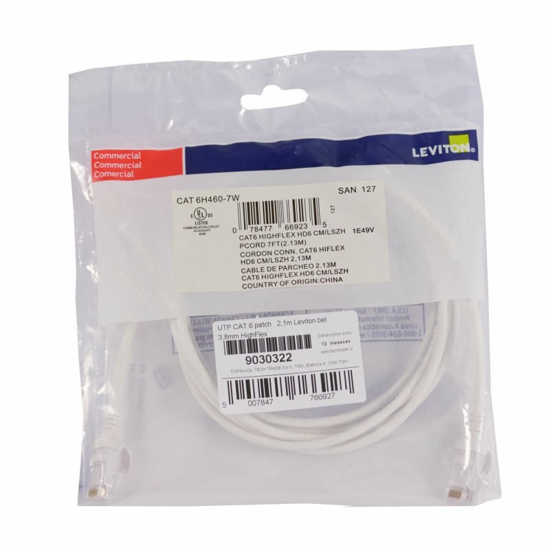Mrežni kabel Leviton patch UTP CAT.6 2,1m bel, 9030322