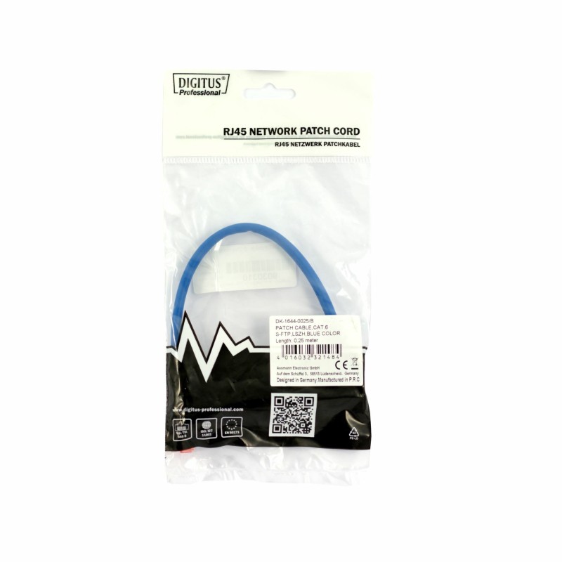 Mrežni kabel Digitus patch SFTP CAT.6A, 0,25m, moder, 9030351