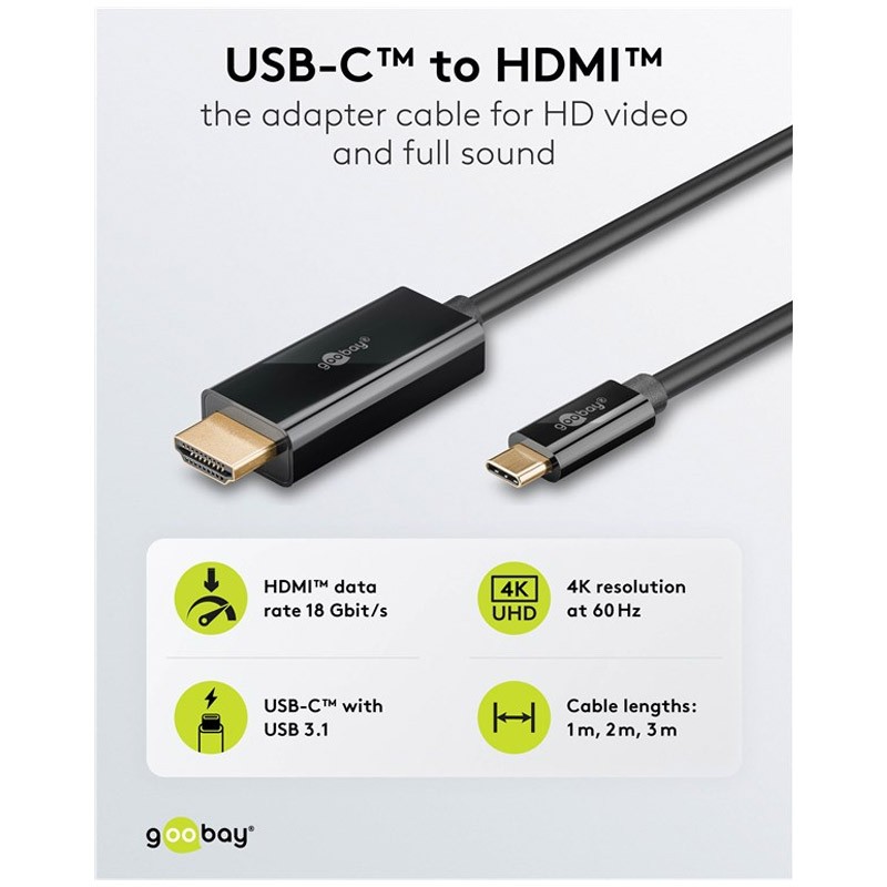 Kabel GOOBAY USB-C (M) na HDMI (M), 3m, črn