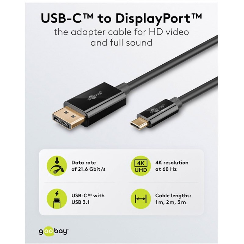 Kabel GOOBAY USB-C (M) na DisplayPort (M), 2m, črn