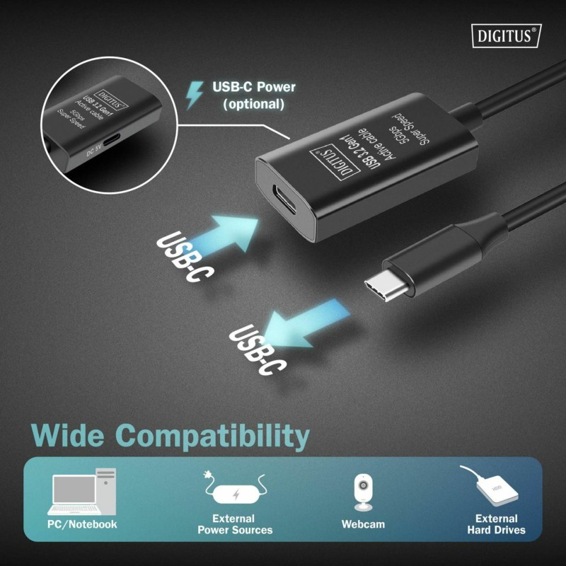 Kabel Digitus line extender/repeater USB 3.2 Tip-C,  5m