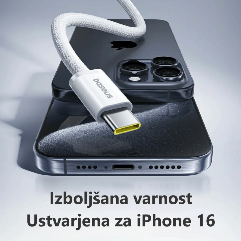 Kabel Baseus 100W 20V 5A USB C-C, 1m, pleten, bel