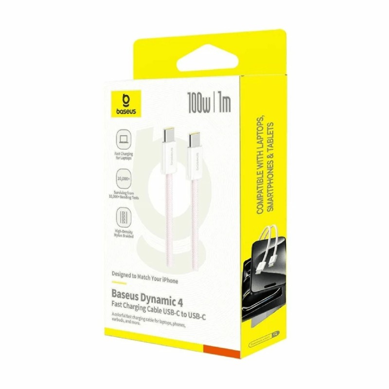 Kabel Baseus 100W 20V 5A USB C-C, 2m, pleten, roza
