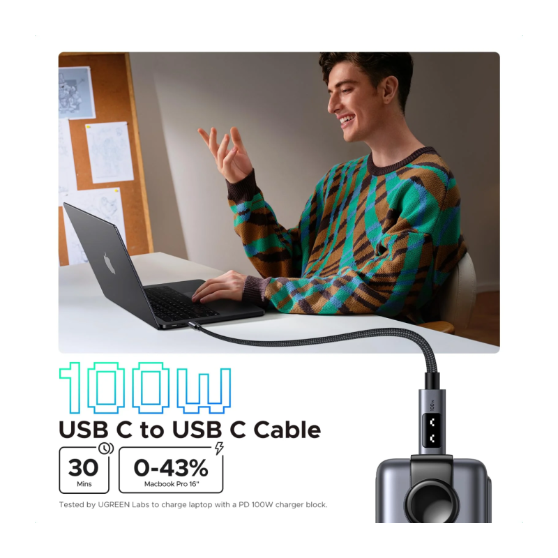 Polnilni kabel Ugreen Uno USB-C na USB-C, 100W, 1m