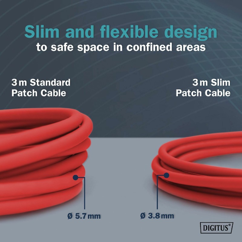 Mrežni kabel Digitus patch slim FTP CAT.6A, 0,5m, rdeč