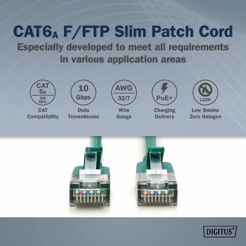 Mrežni kabel Digitus patch slim FTP CAT.6A, 1m, zelen