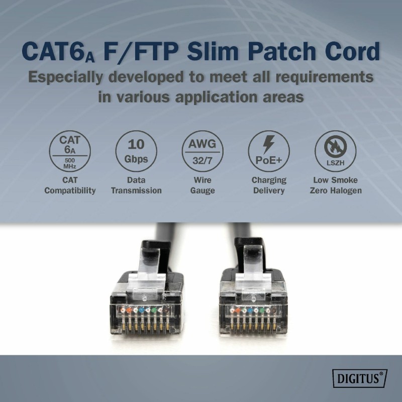 Mrežni kabel Digitus patch slim FTP CAT.6A, 1m, črn