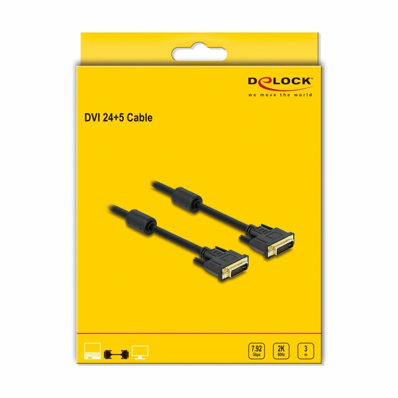 Kabel Delock DVI-I s feritom Dual Link, 3m
