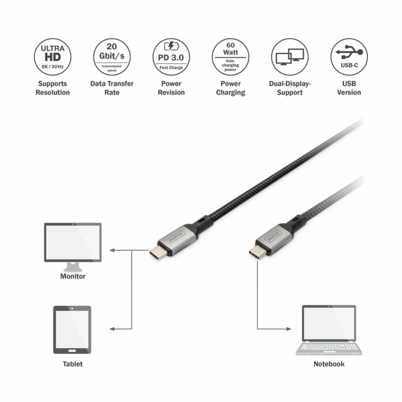 Kabel Digitus USB 4.0 C-C 8K 60Hz 100W črn, 3m