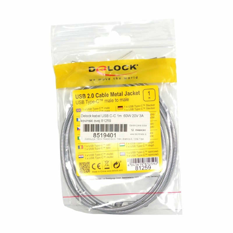 Kabel Delock USB C-C 60W 20V 3A, 1m