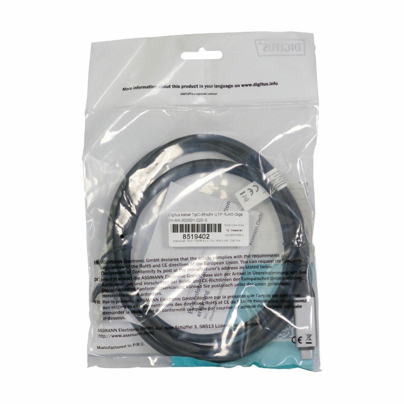 Kabel Digitus USB-C v Mrežni UTP RJ45 Gigabit, 2m