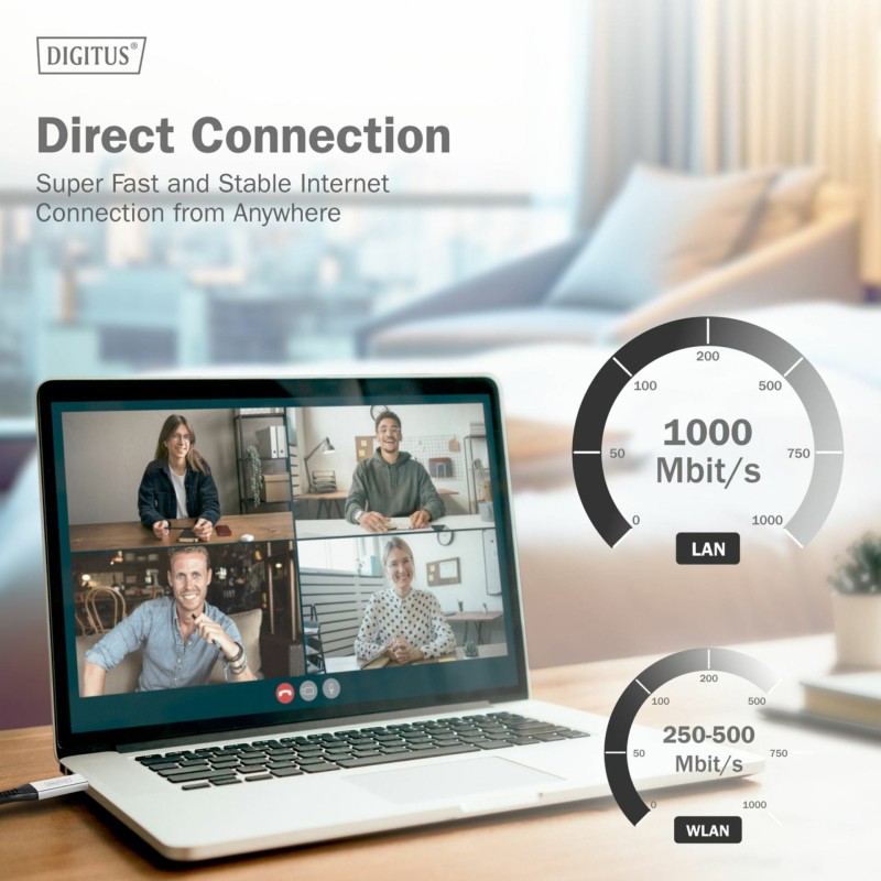 Kabel Digitus USB-C v Mrežni UTP RJ45 Gigabit, 3m