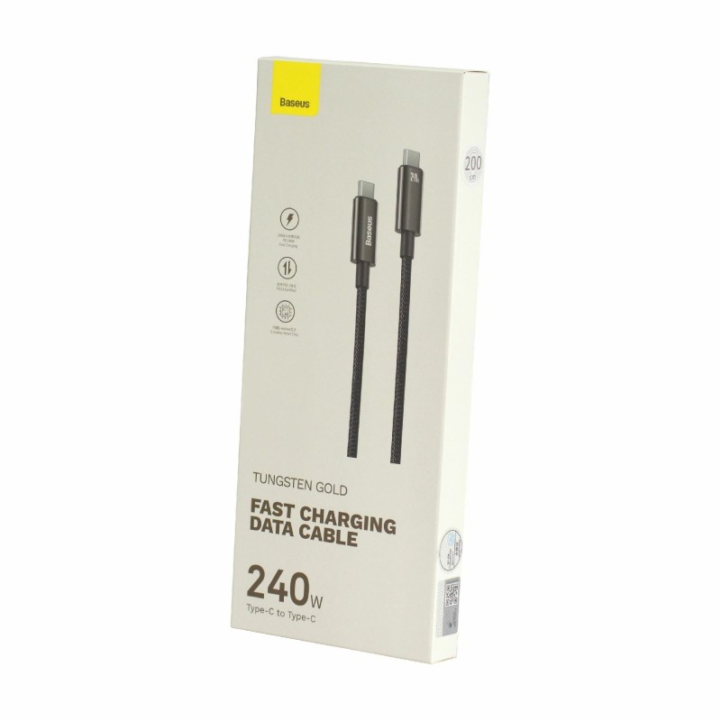 Kabel Baseus USB C-C 240W Tungsten Gold pleten črn, 2m