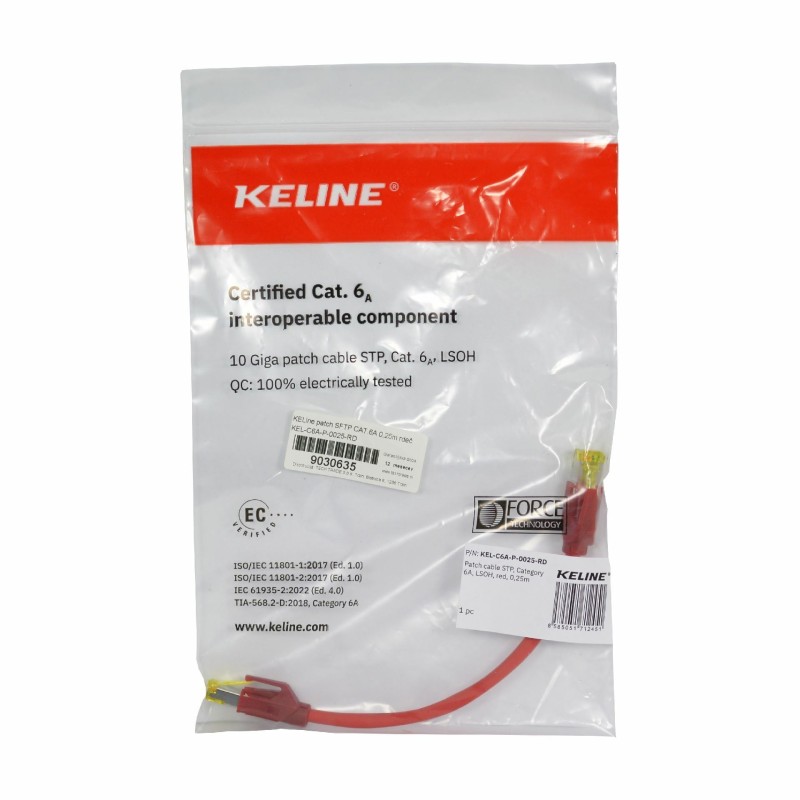 Mrežni kabel KELine SFTP CAT.6A, 0,25m, rdeč