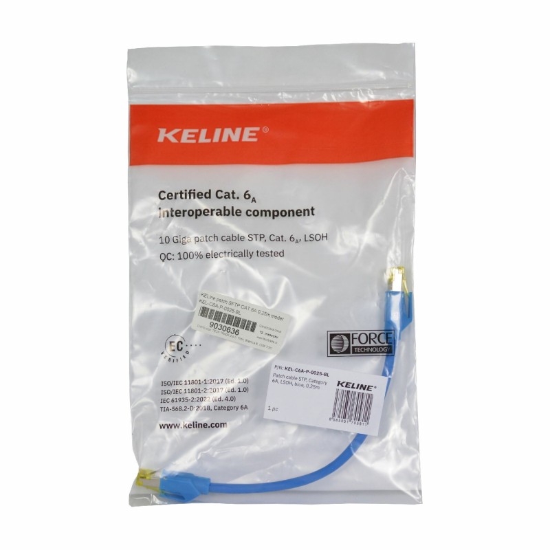 Mrežni kabel KELine SFTP CAT.6A, 0,25m, moder