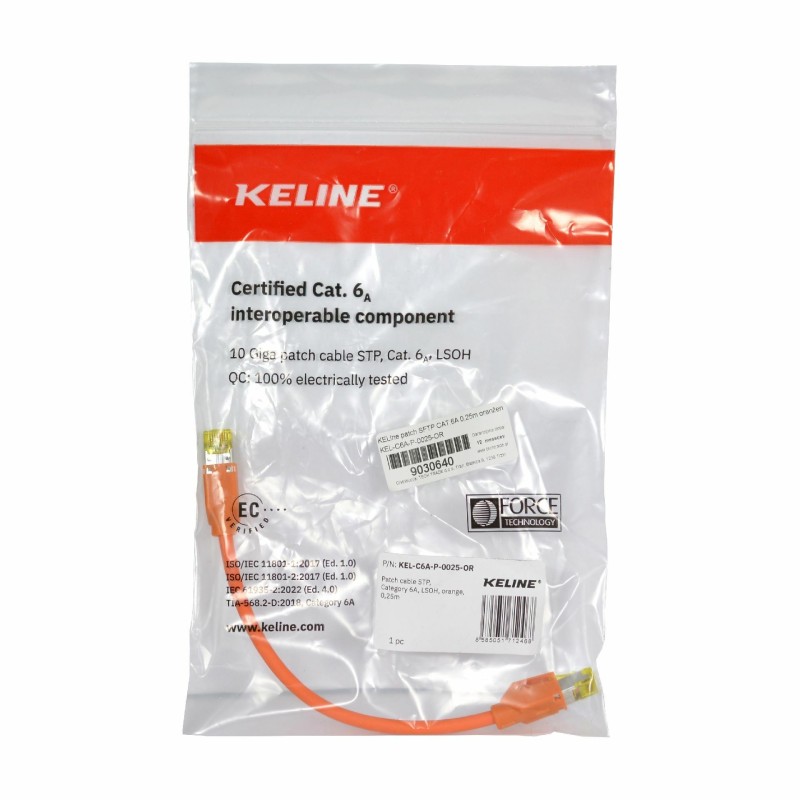 Mrežni kabel KELine SFTP CAT.6A, 0,25m, oranžen