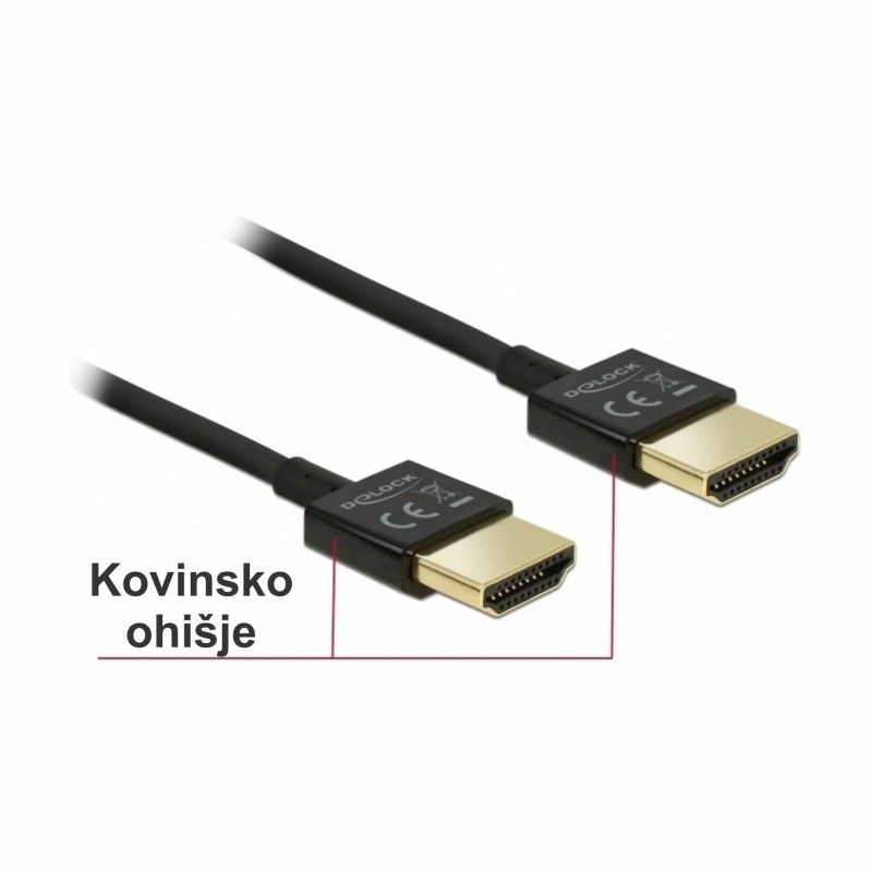 Kabel HDMI z mrežno povezavo 0,5m Delock High Speed Ultra HD 4K slim, črn