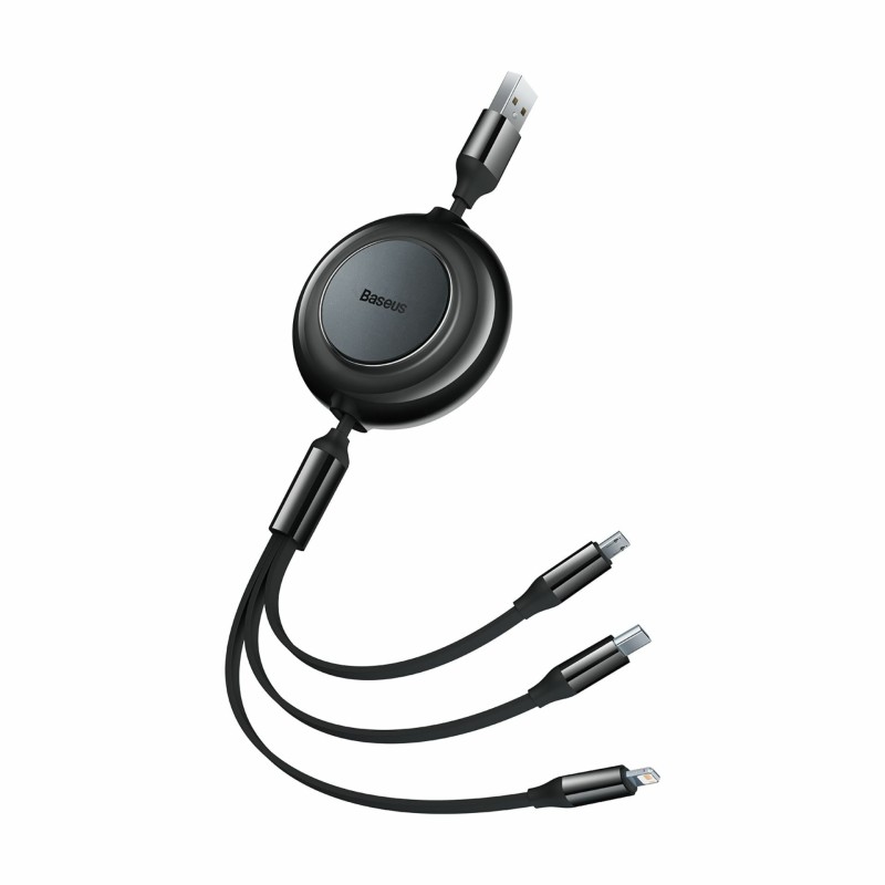 Kabel Baseus USB-A 3v1 Lightning/USB-C/MicroUSB 1.1m črn, CAMJ010001