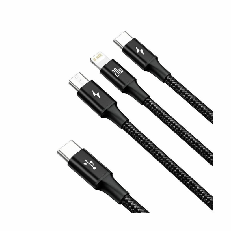 Kabel Baseus USB-C 3v1 Lightning/USB-C/MicroUSB 20W 1.5m, črn